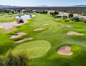 Aerial view of golf course in Las Vegas Valley